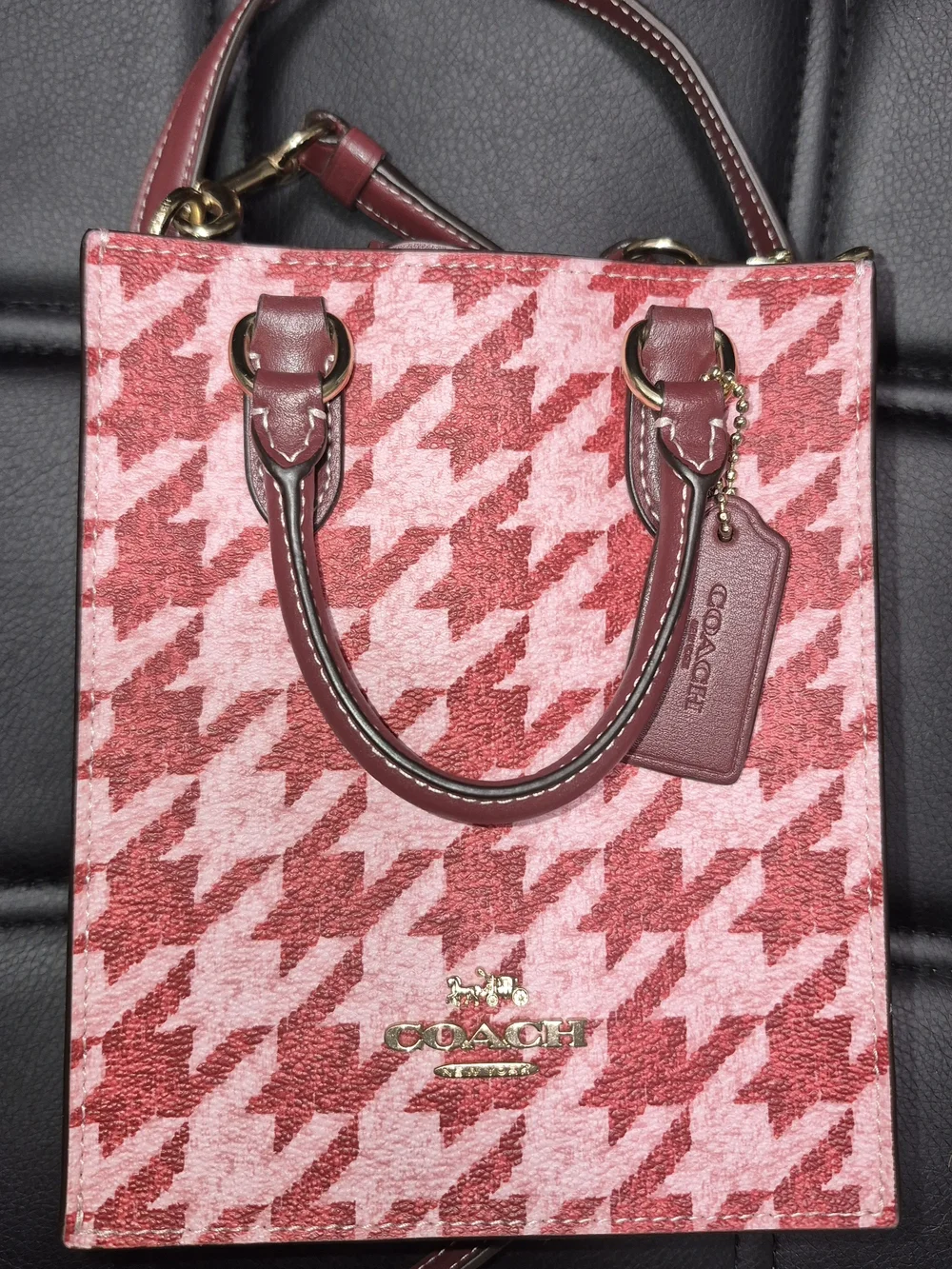 Coach Pink & Burgundy Houndstooth Mini Tote